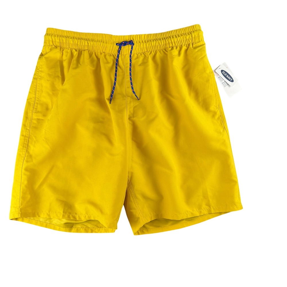 Old Navy Mens Swim Trunks Yellow UPF 40+ Mesh Lined Drawstring Shorts Large NWT